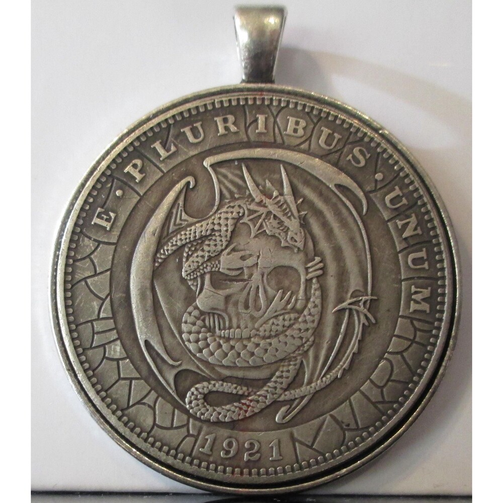 HOBO NICKEL Dragons (Skull Embrace) Novelty Coin Pendant